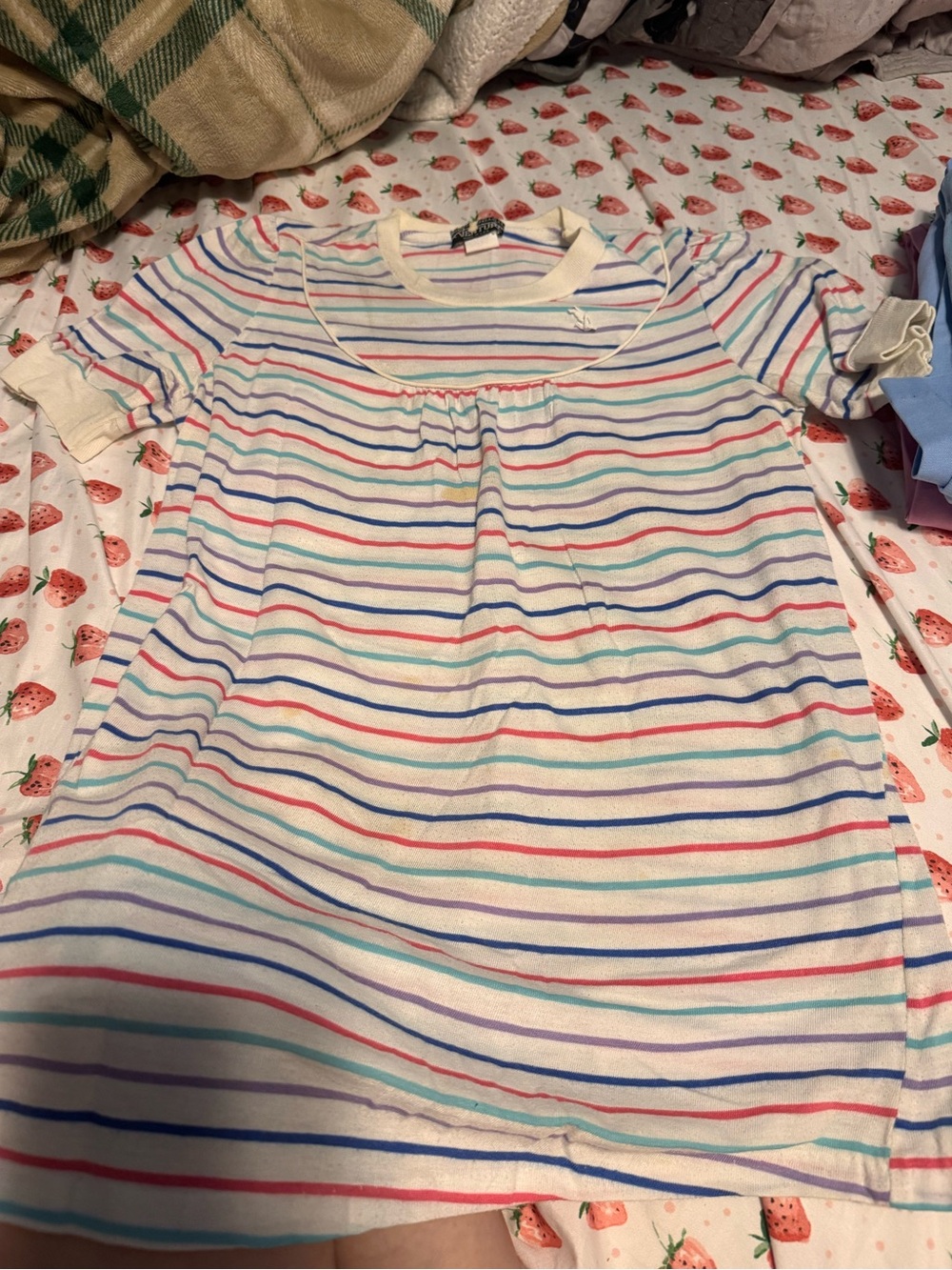Vintage maternity Multicolor Striped Short Sleeve Top - Pastel Stripes